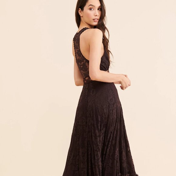 Free People One More Night Pieced Lace Ethereal flounce hem Maxi Dress in Onyx 6 - Picture 12 of 12